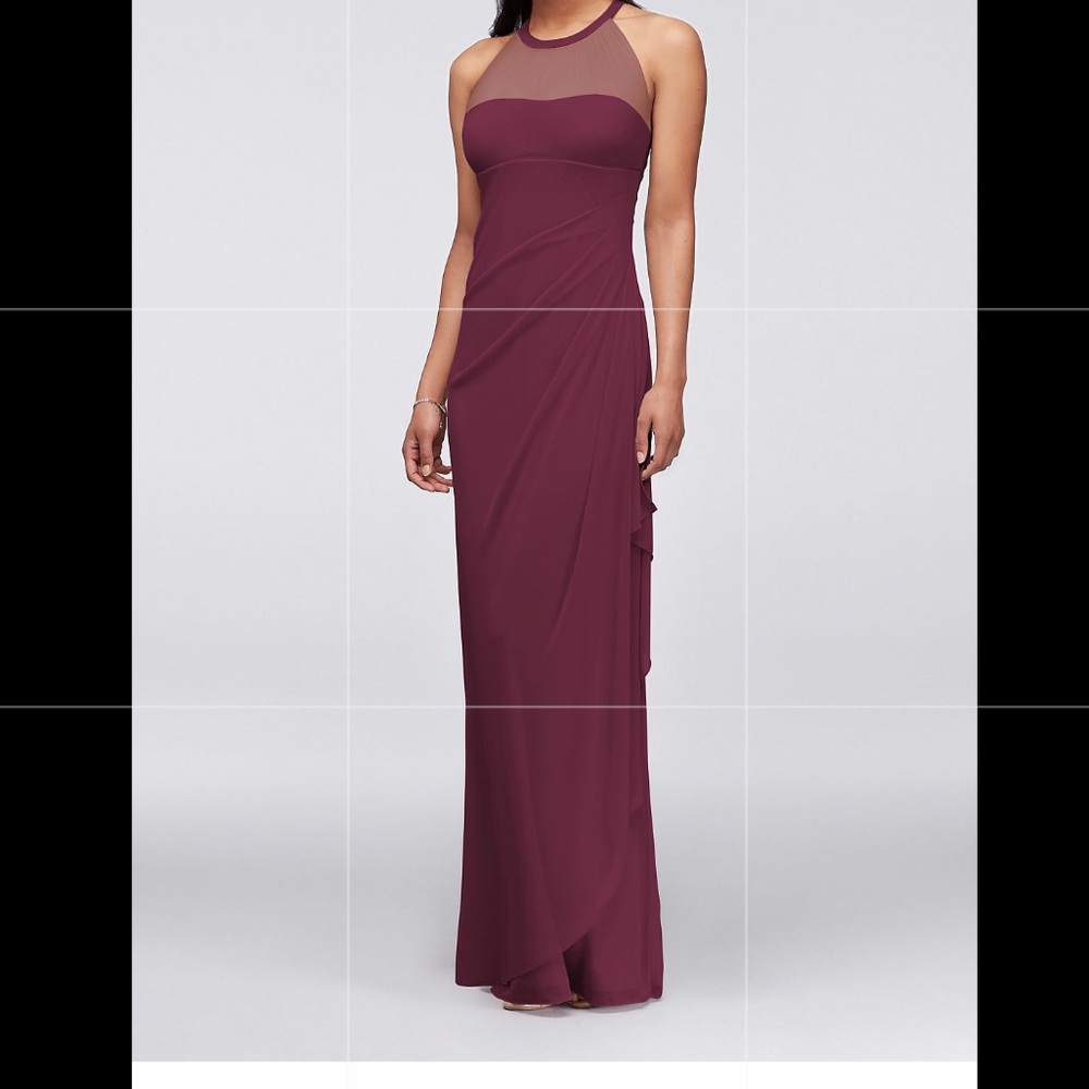 Sleeveless Long Mesh Dress with Illusion Neckline